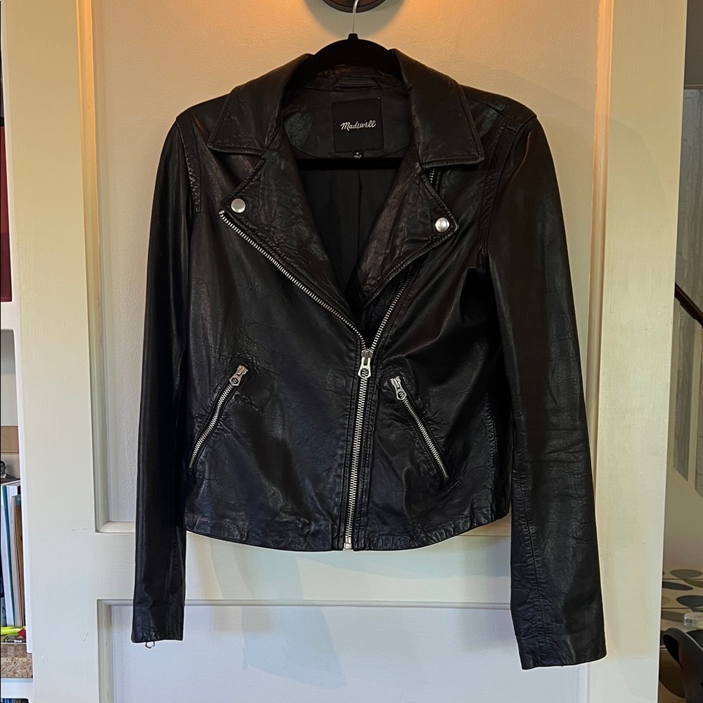 Madewell silk lined leather moto jacket sz M